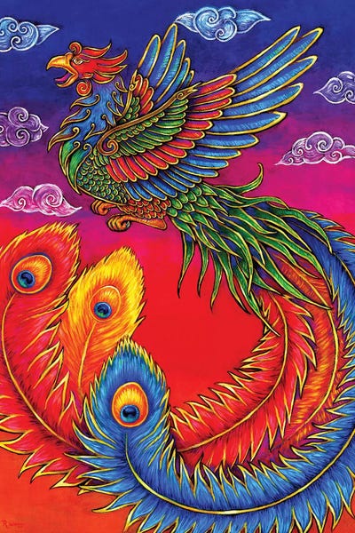 36" Chinese Cloth Silk Animal Phoenix Painting Fenghuang Mural Home Decoration